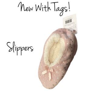 Cozy Corner Club Slipper Foil Cozies Pink Fluffy w Silver Star M/L